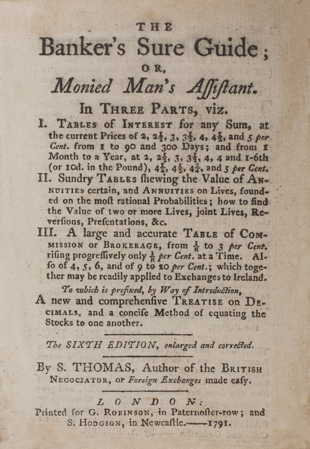'The Banker's Sure Guide or Monied Man's Assistant' (book; ready reckoner)