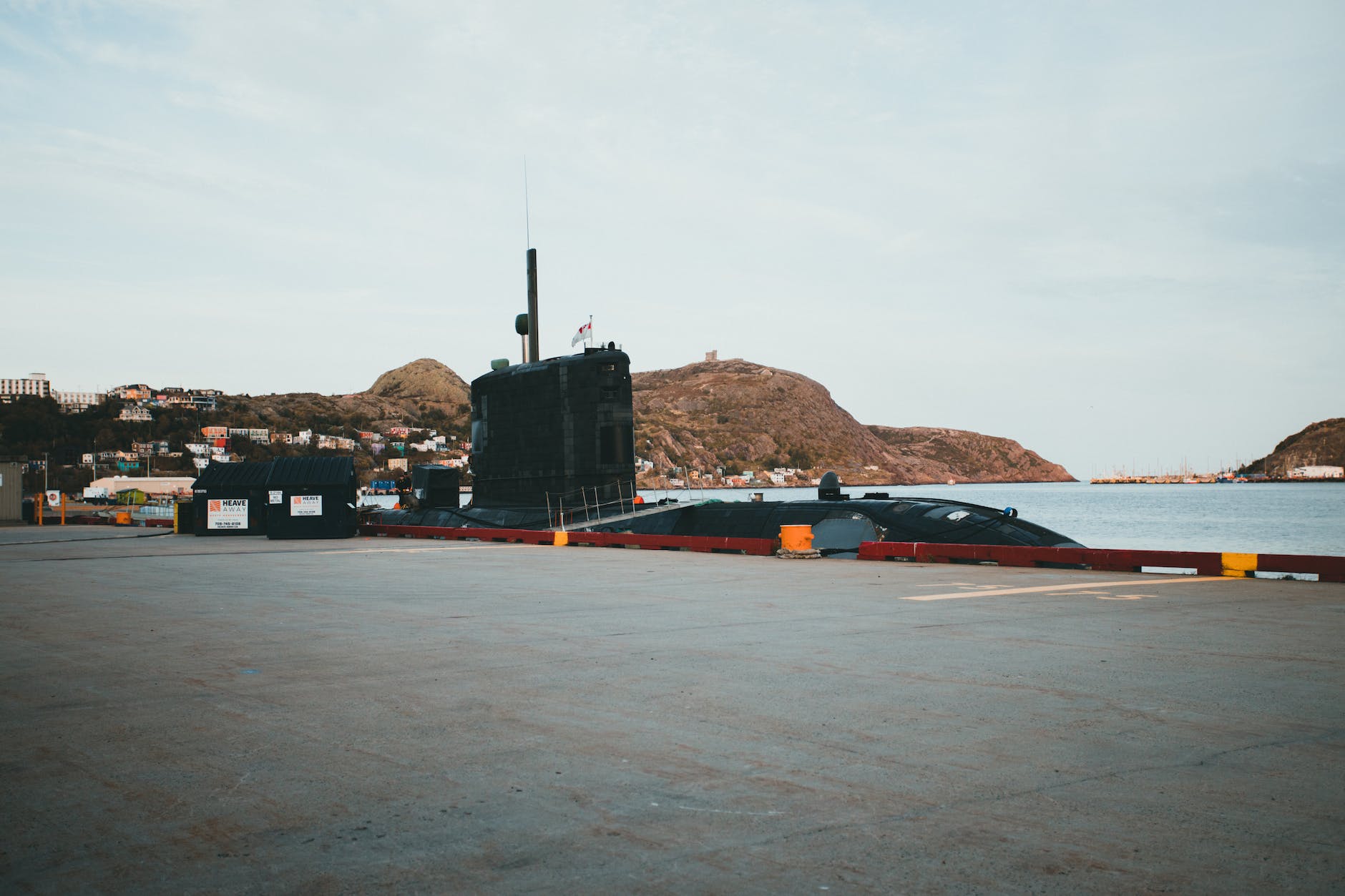 submarine docked in harbor